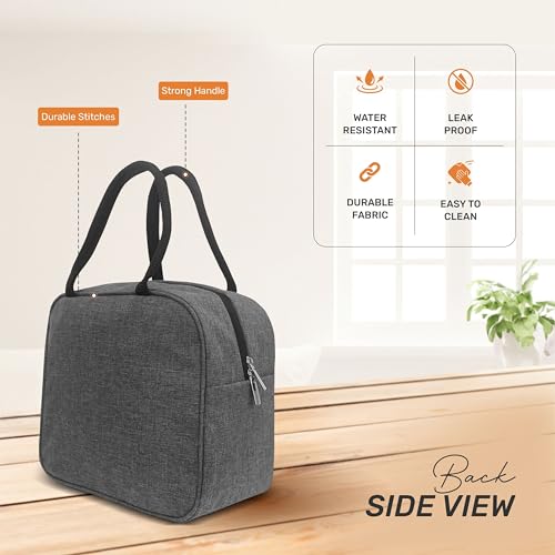 Cranique Polyester Insulated Travel Lunch Bag for Office, Tiffin Bag, Storage Bag, Unisex Lunch Box Bag for Office, College & School (QTFB1-Grey), 6.5 Liters - Image 3
