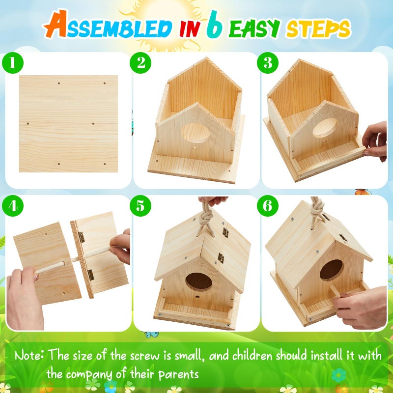 Liliful 1 Sets Wooden DIY Birdhouse Kit, Unfinished Bird Houses with Paints and Paintbrushes, Bird Feeder Craft Arts for Kids Ages 4-8, 8-12, Classroom Activity and Adults Wooden Craft Gifts - Image 4