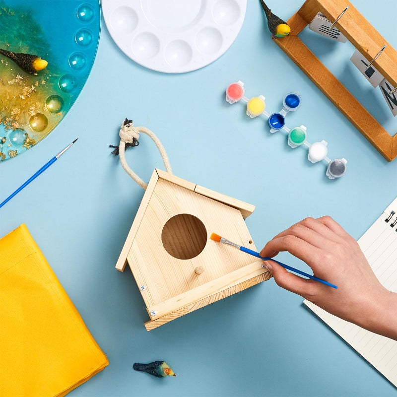Liliful 1 Sets Wooden DIY Birdhouse Kit, Unfinished Bird Houses with Paints and Paintbrushes, Bird Feeder Craft Arts for Kids Ages 4-8, 8-12, Classroom Activity and Adults Wooden Craft Gifts - Image 5
