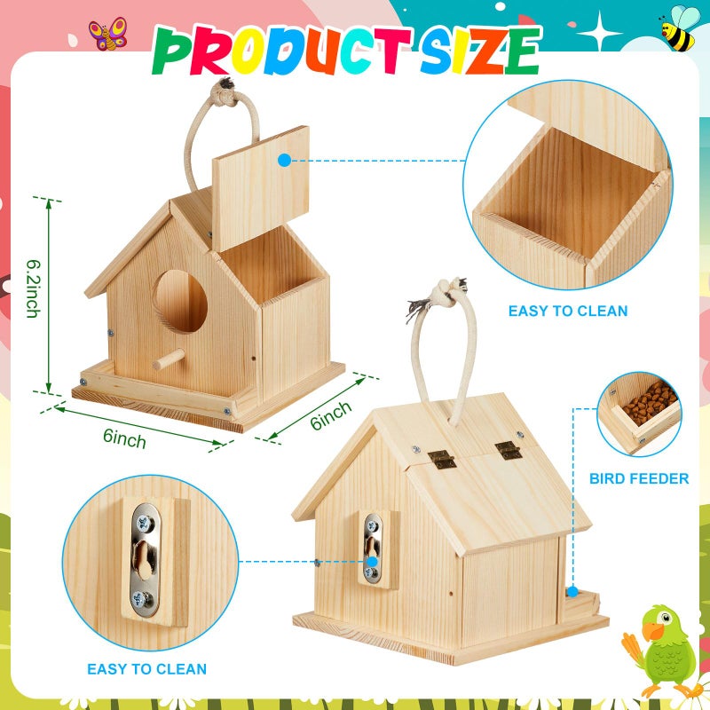 Liliful 1 Sets Wooden DIY Birdhouse Kit, Unfinished Bird Houses with Paints and Paintbrushes, Bird Feeder Craft Arts for Kids Ages 4-8, 8-12, Classroom Activity and Adults Wooden Craft Gifts - Image 2
