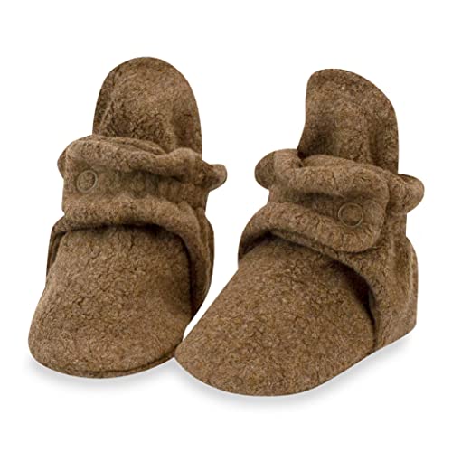 Zutano Unisex Fleece Baby Booties with Organic Cotton Lining, Newborn Essentials, Mocha Heather, 3 Months - Image 1