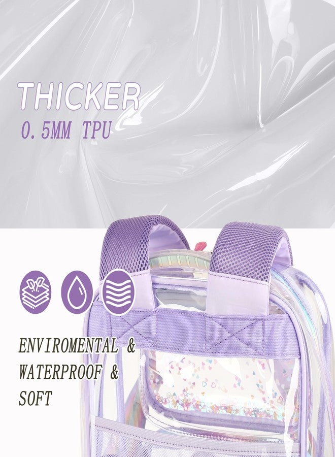 KIDNUO Clear Backpack for Girls,Clear Bookbag Heavy Duty Transparent Backpacks for Stadium Events, See Through Back Pack, Purple, Large, School Bag - Image 3