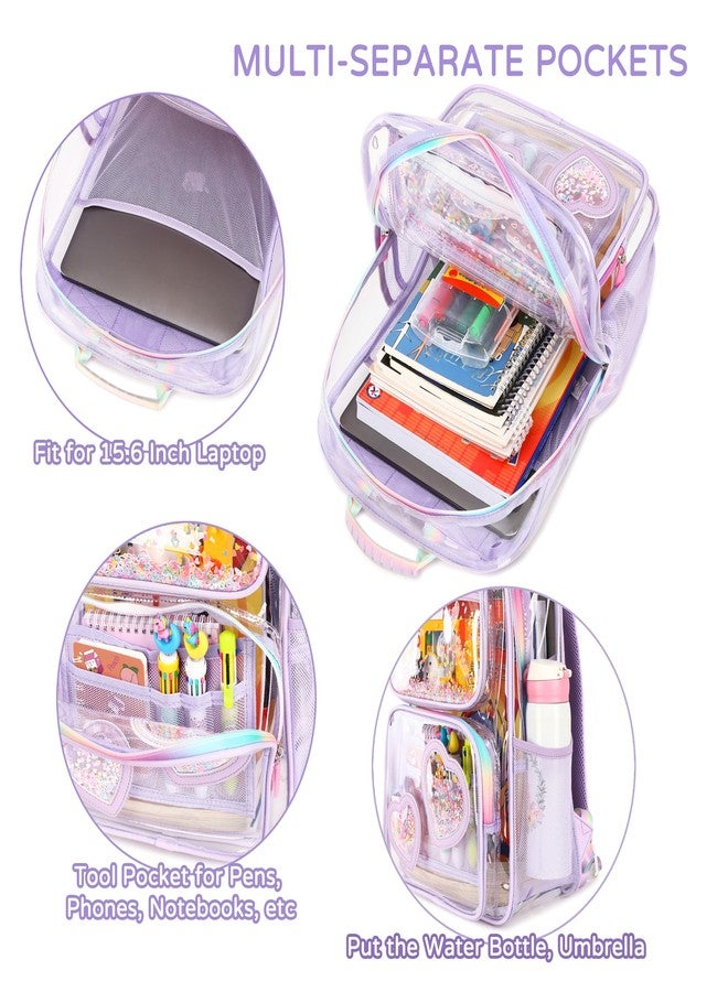 KIDNUO Clear Backpack for Girls,Clear Bookbag Heavy Duty Transparent Backpacks for Stadium Events, See Through Back Pack, Purple, Large, School Bag - Image 5