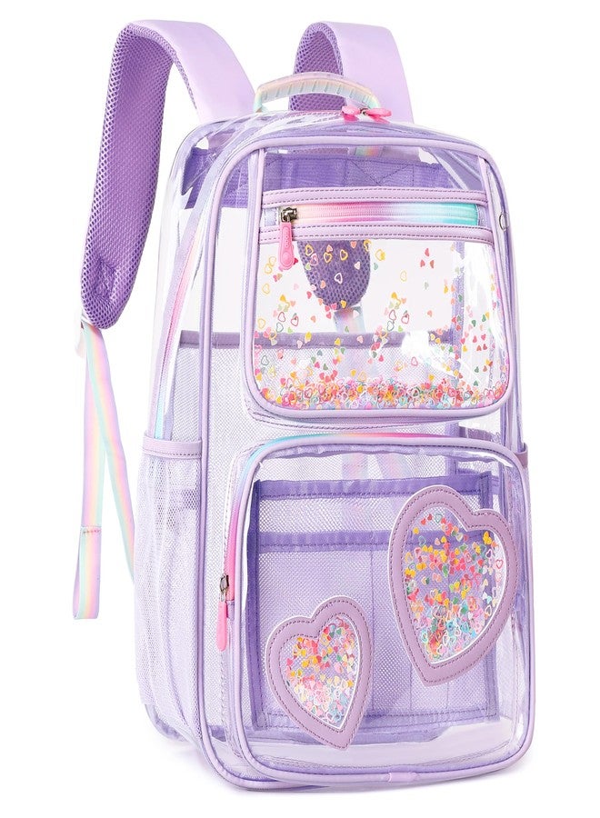 KIDNUO Clear Backpack for Girls,Clear Bookbag Heavy Duty Transparent Backpacks for Stadium Events, See Through Back Pack, Purple, Large, School Bag - Image 1