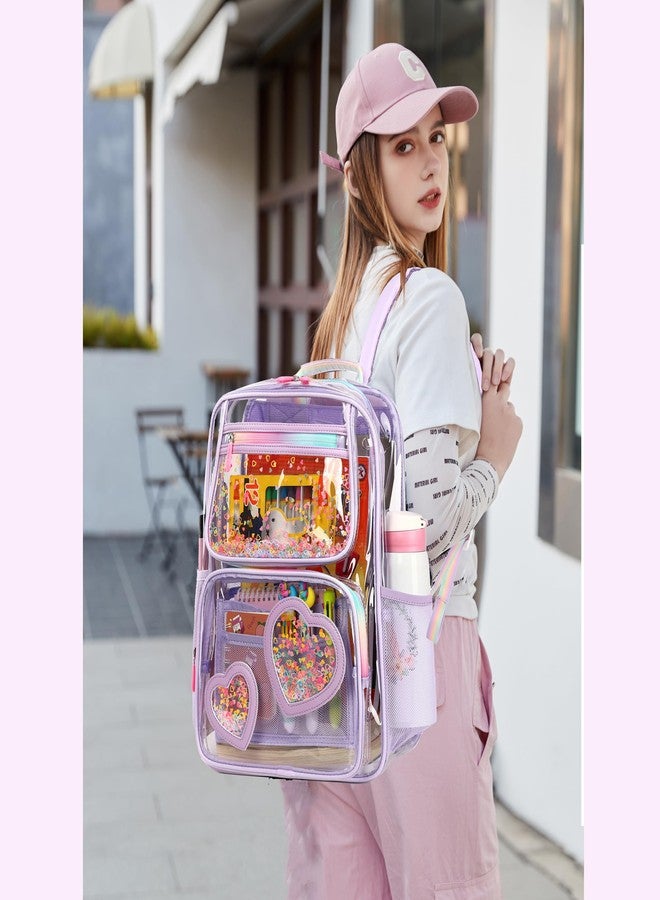 KIDNUO Clear Backpack for Girls,Clear Bookbag Heavy Duty Transparent Backpacks for Stadium Events, See Through Back Pack, Purple, Large, School Bag - Image 2
