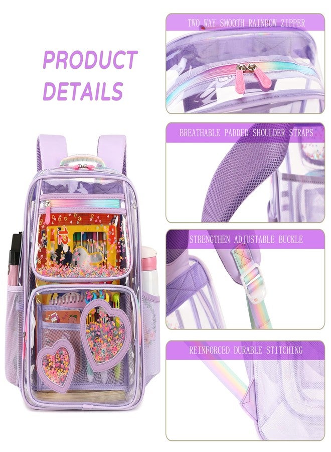 KIDNUO Clear Backpack for Girls,Clear Bookbag Heavy Duty Transparent Backpacks for Stadium Events, See Through Back Pack, Purple, Large, School Bag - Image 4