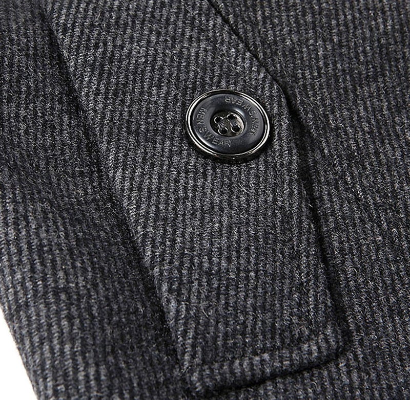 chouyatou Men's Stand Collar Wool-Blend Classic Pea Coat with Removable Inner Collar (Medium, H36-Gray) - Image 3
