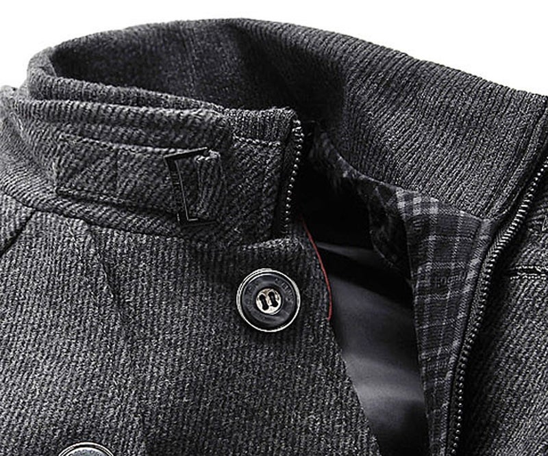chouyatou Men's Stand Collar Wool-Blend Classic Pea Coat with Removable Inner Collar (Medium, H36-Gray) - Image 4