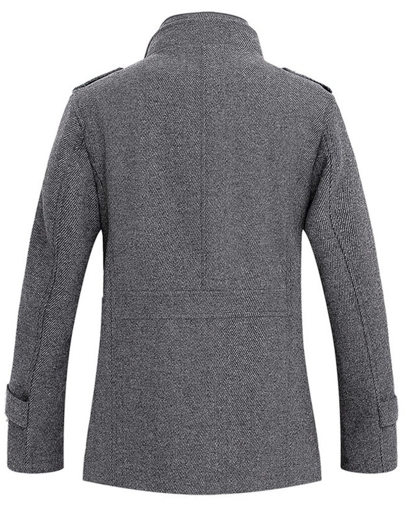 chouyatou Men's Stand Collar Wool-Blend Classic Pea Coat with Removable Inner Collar (Medium, H36-Gray) - Image 2