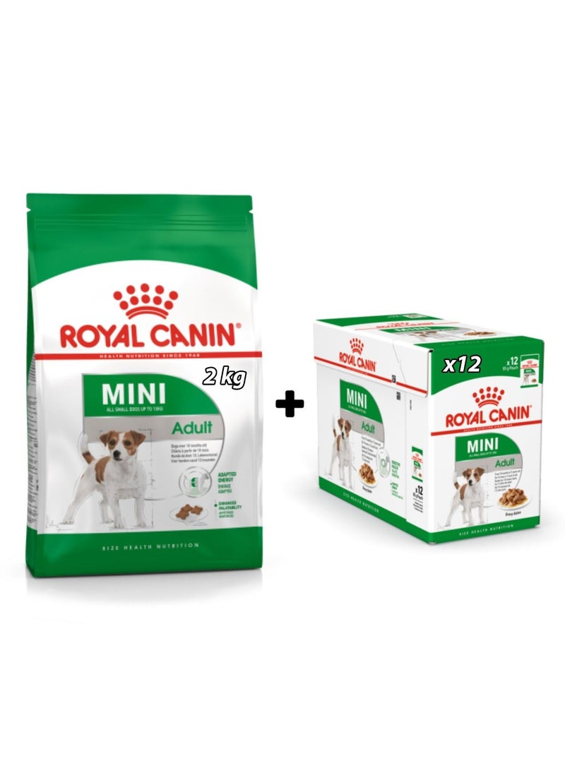 ROYAL CANIN Royal Canin - Mini Adult Dog Food 2kg & Wet Dog Food 12x 85g Bundle Pack - Image 1