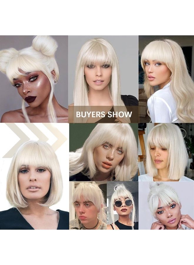 XRACEPHOL Platinum Blonde Clip in Bangs Fashion Full Length Synthetic 1 Piece Layered Clip in Hair Bangs Fringe Hairpieces Hair Extensions (Platinum Blonde) - Image 3