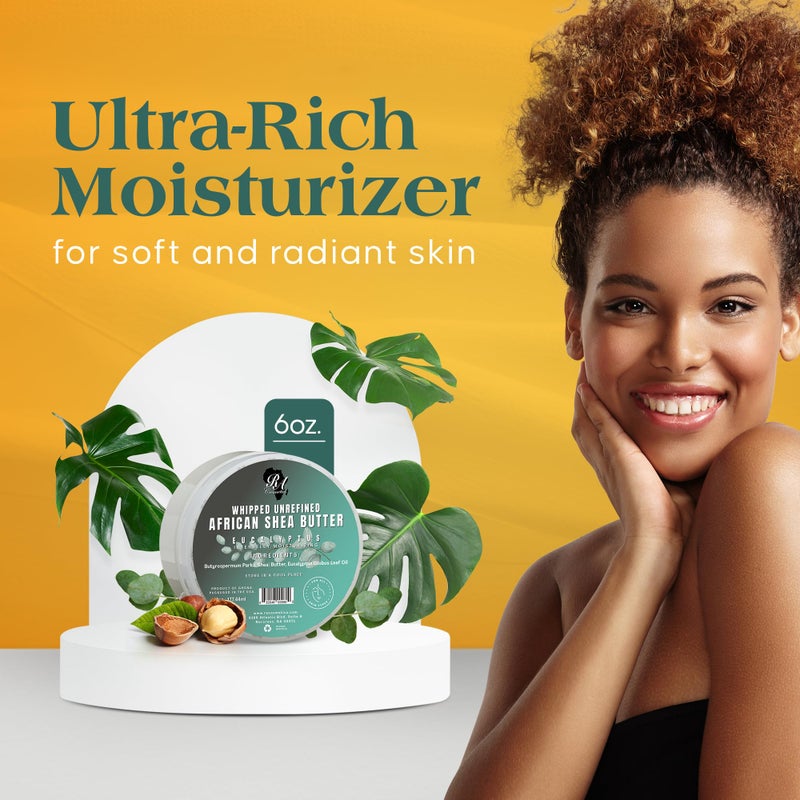 RA COSMETICS Whipped Shea Butter Eucalyptus â€“ 6oz | 100% Pure and Natural African Shea Butter for Men & Women - Ultimate Handcrafted Moisturizer with Essential Vitamins for Radiant Skin & Hair - Image 3