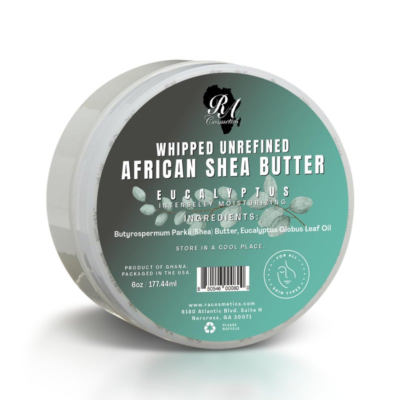 RA COSMETICS Whipped Shea Butter Eucalyptus â€“ 6oz | 100% Pure and Natural African Shea Butter for Men & Women - Ultimate Handcrafted Moisturizer with Essential Vitamins for Radiant Skin & Hair - Image 1