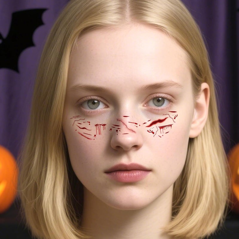 Sinbana Fine detail Halloween Face Summersprout Stickers, Waterproof Temporary Face Arm Tattoos Children and Adults Scary Makeup Accessories for Halloween Party (Blood Drop Design) Pack of 6 Classic modern blend design - Image 3