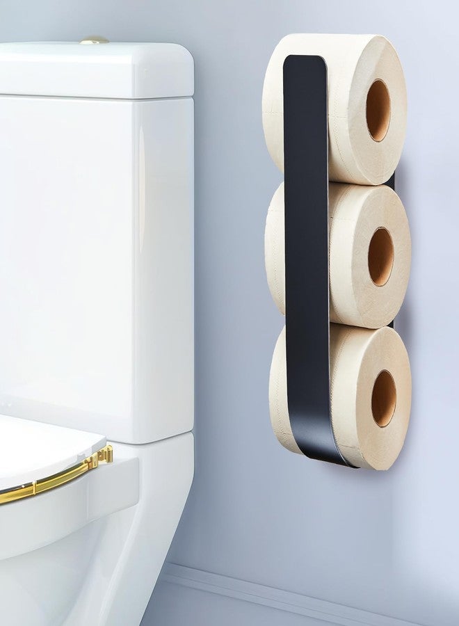 Oukimly Toilet Paper Storage Wall Mount, Over The Tank Extra Toilet Paper Holder for 3 Rolls Tissue, Metal Tissue Roll Storage Stand for Bathroom, RV Adhesive Loo Roll Holder (Black) - Image 1