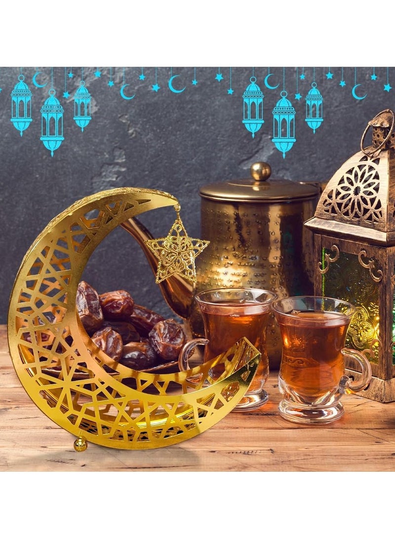 Jorunb Eid Plate Ramadan Decoration，Moon Star Dinner Plate Tray Ramadan Decoration,Eid Mubarak Moon Star Serving Tray Tableware Dessert Food Storage Container Ramadan Muslim Islamic Party Supply（Gold） - Image 4