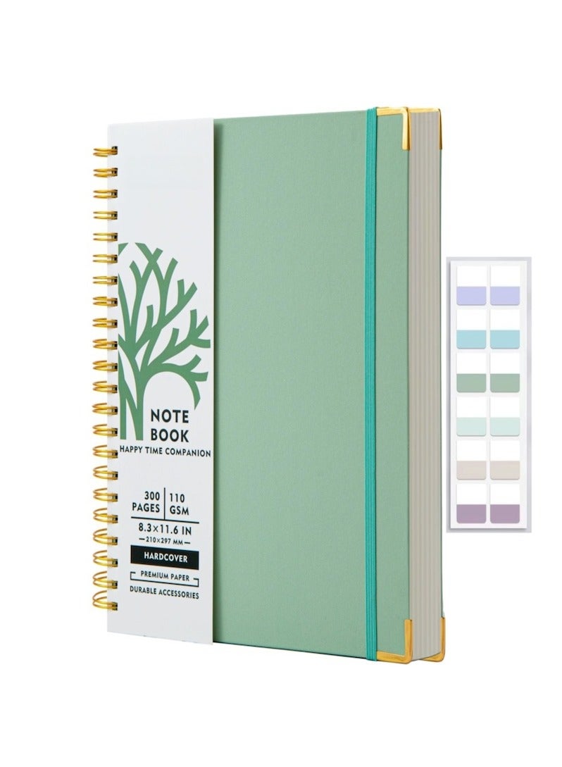 SUZZ 300 Pages Spiral Notebook, A4 Hardcover College Ruled Notebooks 8.5 x 11 Inch, Premium 110 GSM Thick Lined Paper Notebooks With Metal Rounded And 12pcs Index Tabs For Work, School and Travel, Journals for Writing, Large Journal, Green - Image 1