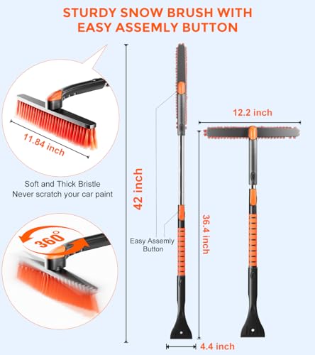 DooGooCoo Upgrade Ice Scraper Extendable Snow Brush for Car Windshield MilitaryGrade Sturdy 360 Pivoting Brush Head with Silicone Grip for Effortless OneSwipe Clean on Auto Large - Image 3