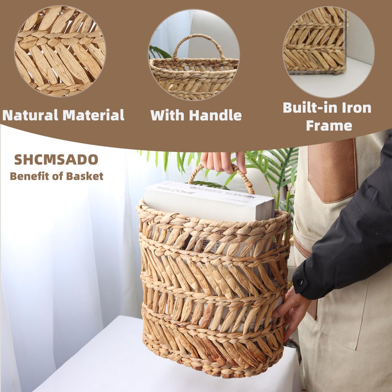 SHCMSADO Wicker Hanging Basket Handmade Woven Hanging Storage Basket Natural Wicker Decorative Baskets for House Garden Wedding Wall Decorations,12*5*12 - Image 2