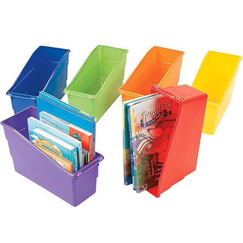 Fun Express Magazine Holder Book Bins 6 Pack HeavyDuty Plastic Bins for Organization Folder Organizer for Classroom Storage Home Office Teacher Organization MultiColor Set 5x125x725 - Image 1