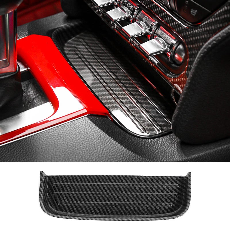 RTTCZ Carbon Fiber Gear Shift Panel Storage Box Organizer Tray Center Console Trim Cover Accessories for Ford Mustang 2015 2016 2017 2018 2019 2020 2021 2022 2023 2024