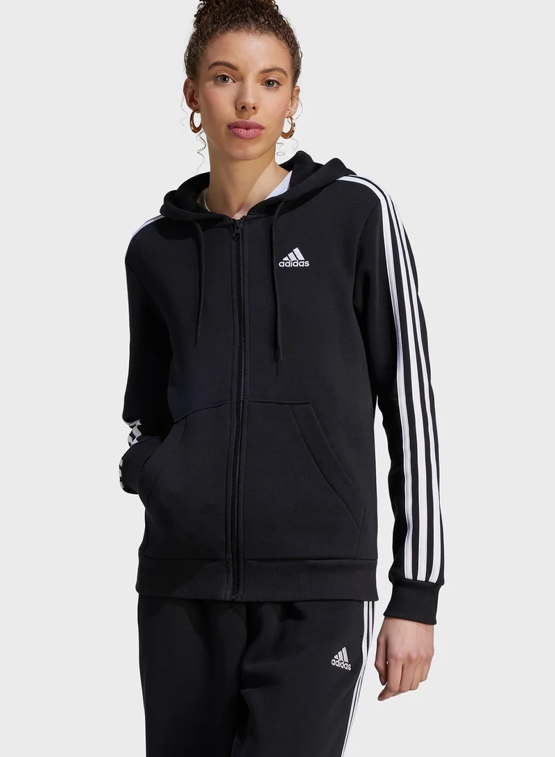 Adidas 3 Stripes Full-Zip Fleece Hoodie