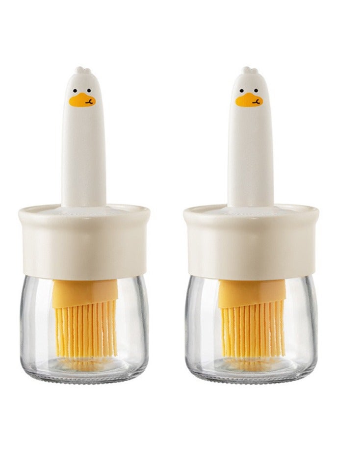 2 قطعة من خزان النفط مع فرشاة ، 2 في 1 الوقود الحاويات الزجاجية ، سيليكون الخبز ، مطبخ الطبخ ، القلي ، والخبز ، كعكة الشواء ، الهواء المقلاة فرشاة زجاجة ، أبيض - Image 1