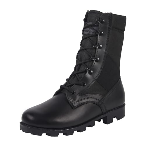 WIDEWAY Men and Women Jungle Boots Black Military Boots Leather Combat Boots Tactical Army Boots Outdoor Hiking Boots - Image 1