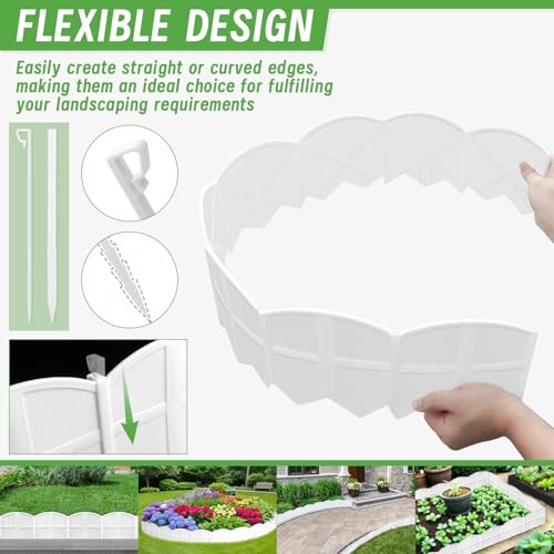 AMURS 20Pcs Garden Edging Border Landscape Edging Lawn Garden Fence Decorative Landscape Border 20Ft Length Landscaping with 20 Pcs Stakes for Lawn Flower Bed Yard White - Image 2