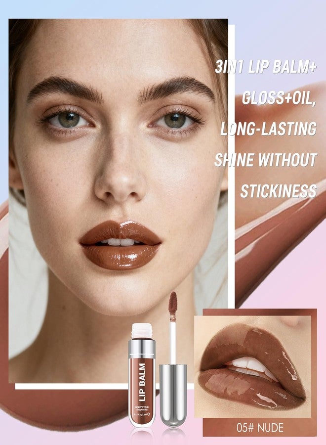 LYSdefeu Tinted Lip Gloss Oil, Nude Brown Hydrating Lip Tint Stain, Sheer Lip Treatment Moisturizer, Moisturizing Lip Tint Balm Lipstick Lipgloss, Glow Reviver Lips Care Oil, Christmas Makeup Gift for Women-05 - Image 2