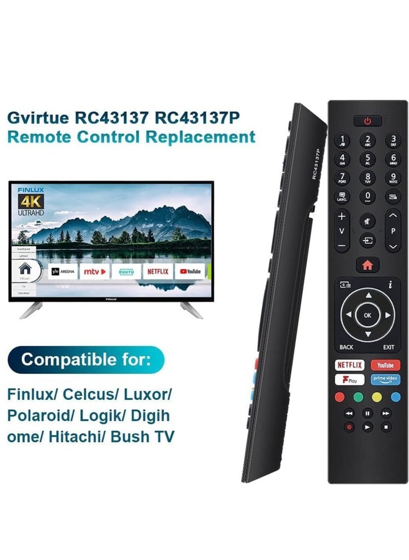 Generic - Remote Control for JVC Bush Digihome Luxor Polaroid Finlux Celcus Techwood Logik Vestel Smart TV with Prime Video Netflix Youtube F play Freeview Buttons, No Setup Required - Image 1
