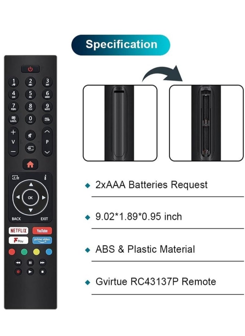 Generic - Remote Control for JVC Bush Digihome Luxor Polaroid Finlux Celcus Techwood Logik Vestel Smart TV with Prime Video Netflix Youtube F play Freeview Buttons, No Setup Required - Image 1