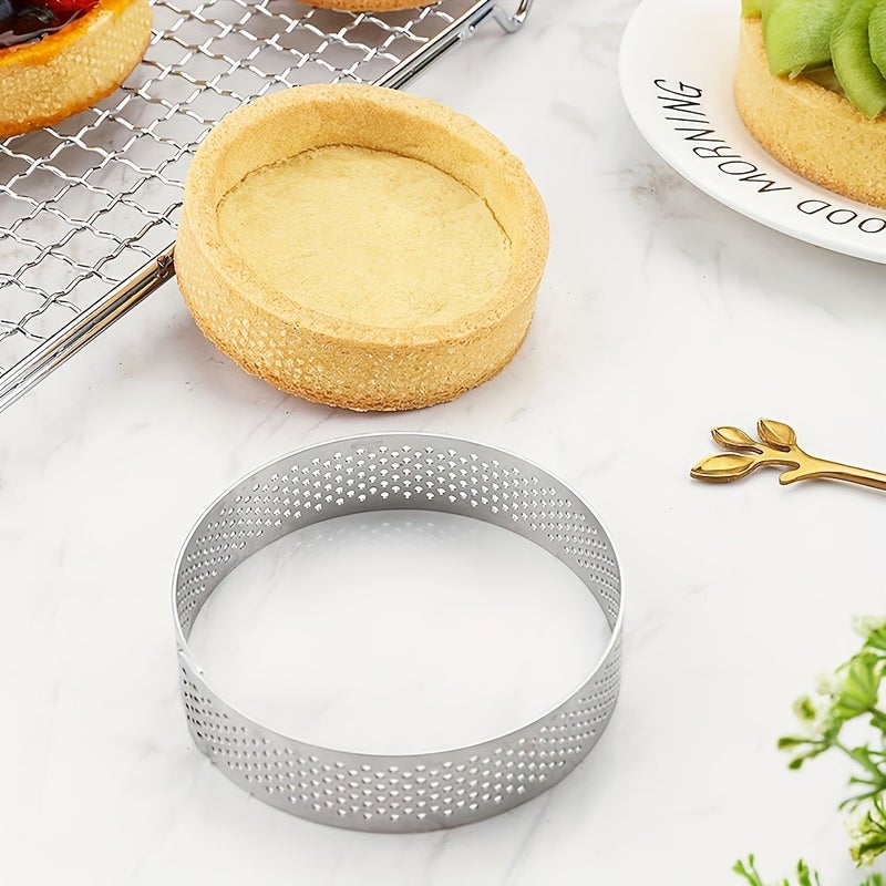 10pcs Stainless Steel Perforated Tart Rings Non Stick Round Pastry Molds Baking Mousse Cakes Shortbread,Fruit Tarts French Desserts Mini Cakes Heat Resistant Dishwasher Safe Diameter 1.97inch - Image 2