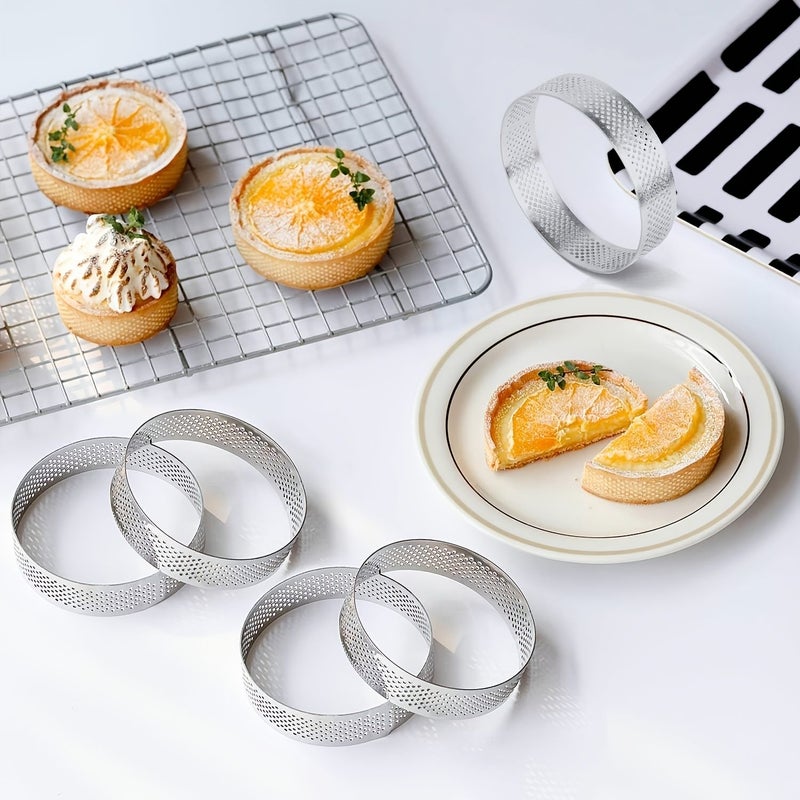 10pcs Stainless Steel Perforated Tart Rings Non Stick Round Pastry Molds Baking Mousse Cakes Shortbread,Fruit Tarts French Desserts Mini Cakes Heat Resistant Dishwasher Safe Diameter 1.97inch - Image 4