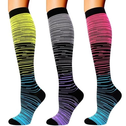 Double Couple 3 Pairs Compression Socks for Women Men 20-30mmhg Knee High Stocking for Sports Running Travel Nurses - Image 1