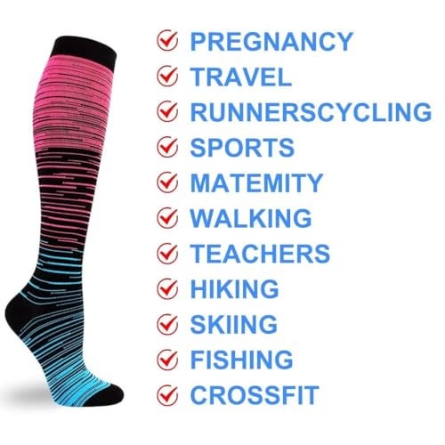 Double Couple 3 Pairs Compression Socks for Women Men 20-30mmhg Knee High Stocking for Sports Running Travel Nurses - Image 3