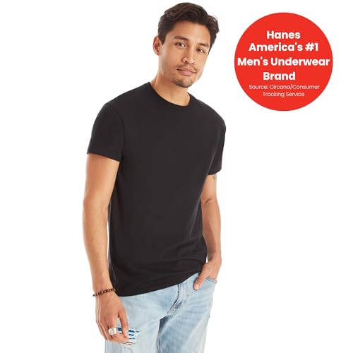Hanes Mens Cotton, Moisture-wicking Crew Tee Undershirts, Multi-packs, Black/Grey/Blue Assorted - 6 Pack, Medium US - Image 2