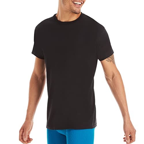 Hanes Mens Cotton, Moisture-wicking Crew Tee Undershirts, Multi-packs, Black/Grey/Blue Assorted - 6 Pack, Medium US - Image 4
