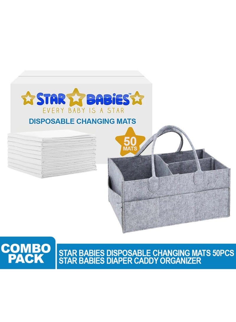 STAR BABiES Diaper Caddy Organizer With Disposable Changing Mat Pack Of 50 - Grey - Image 2