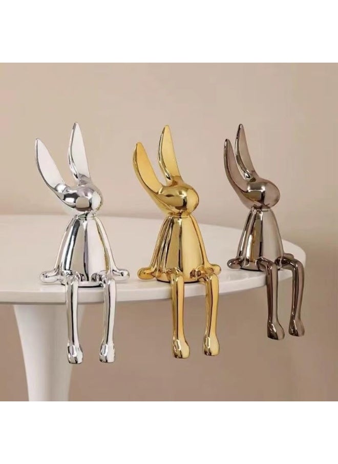 YINZUO YINZUO Set of 3 Modern Bunny Sculptures - Abstract Sitting Rabbit Figurines for Home and Office Décor  - Image 3