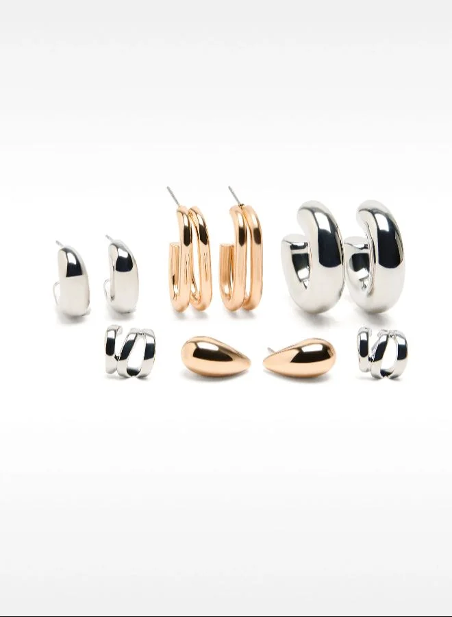 PARFOIS Set Of Bicolor Open Hoop Earrings