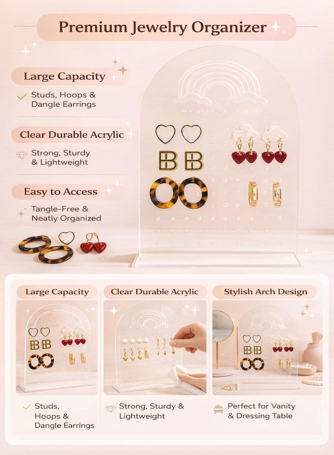 SmartMaison - Acrylic Earring Organizer Stand with Base – Transparent Earring Holder Display Rack for Studs, Hoops & Dangle Earrings – Jewelry Organizer Stand Pack of 1 (Earrings not inculded) - Image 3
