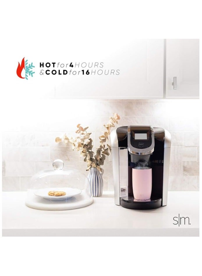 سيمبل مودرن كوب قهوة للسفر مع غطاء قابل للطي | ترمس معزول من الفولاذ المقاوم للصدأ قابل لإعادة الاستخدام لتحضير القهوة المثلجة | هدايا للنساء والرجال له ولها | مجموعة فوييجر | 12 أونصة | وردي - Image 4