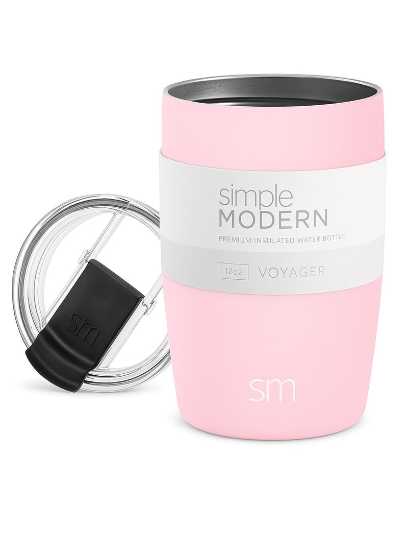 سيمبل مودرن كوب قهوة للسفر مع غطاء قابل للطي | ترمس معزول من الفولاذ المقاوم للصدأ قابل لإعادة الاستخدام لتحضير القهوة المثلجة | هدايا للنساء والرجال له ولها | مجموعة فوييجر | 12 أونصة | وردي - Image 1