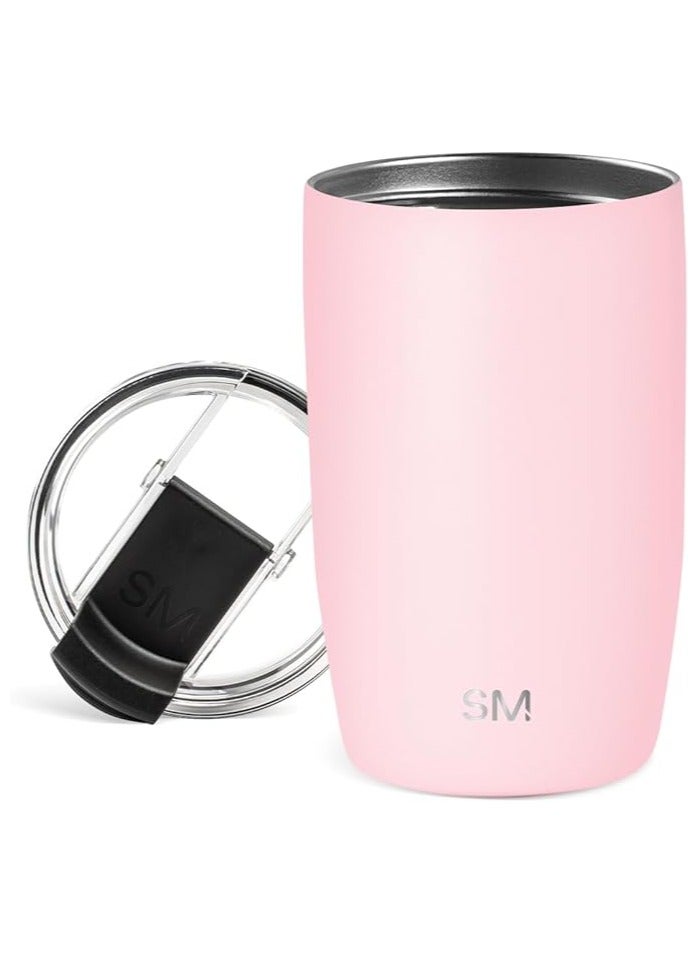 سيمبل مودرن كوب قهوة للسفر مع غطاء قابل للطي | ترمس معزول من الفولاذ المقاوم للصدأ قابل لإعادة الاستخدام لتحضير القهوة المثلجة | هدايا للنساء والرجال له ولها | مجموعة فوييجر | 12 أونصة | وردي - Image 2