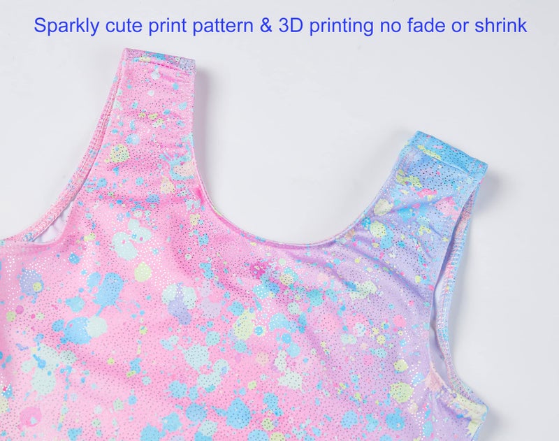 Domusgo Girls Gymnastics Leotard Size 6-7 Years Old Graffiti Dot One Piece Sleeveless Biketard Sparkle Tumbling Bodysuits - Image 4