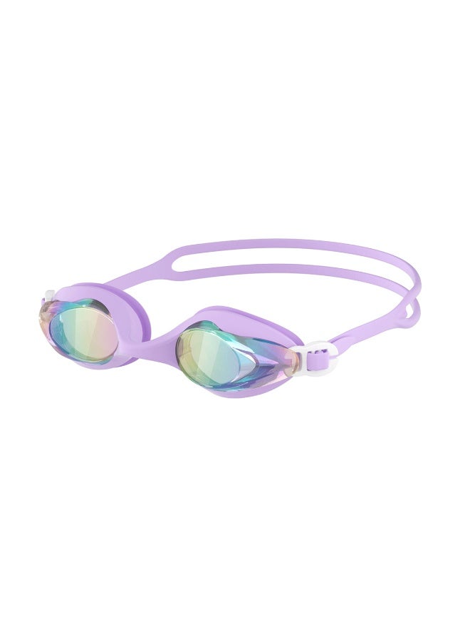 Dolphin 5016 Anti-Fog & UV Swimming Goggles for Adults Mirrored Lenses Silicone Straps With Box & Earplugs, Light Purple - Image 1