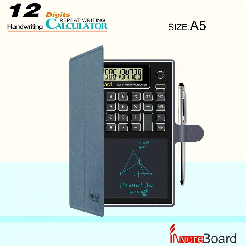 12 Inch Large Screen Electronic Calculator With Writable Erasable Board Handwriting And Calculator Functions Finance Data Analysis Gray Blue - Image 1