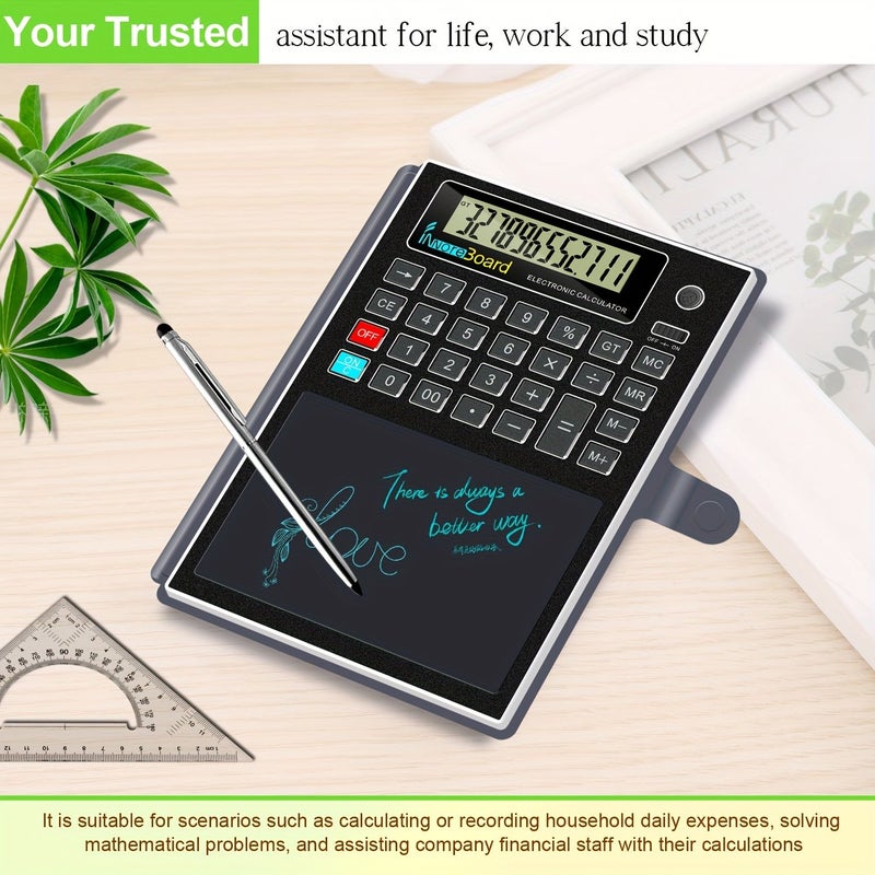 12 Inch Large Screen Electronic Calculator With Writable Erasable Board Handwriting And Calculator Functions Finance Data Analysis Gray Blue - Image 2