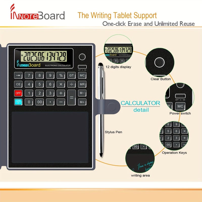 12 Inch Large Screen Electronic Calculator With Writable Erasable Board Handwriting And Calculator Functions Finance Data Analysis Gray Blue - Image 3
